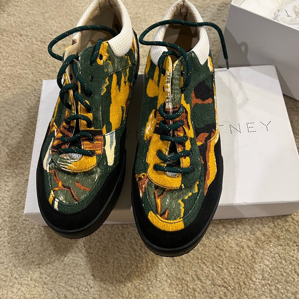 Stella McCartney Green, Yellow & Black Camouflage-Print Sneakers